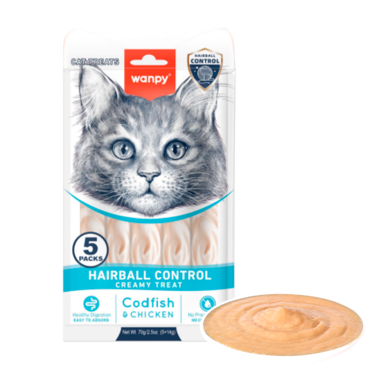 Billede af Wanpy Creamy Lickable Treat - Hairball Codfish & H