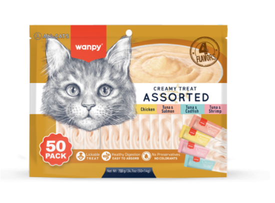 Billede af Wanpy Cat 50 Pack Creamy Lickable Treat Assorted 7