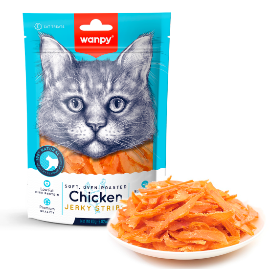 Billede af Wanpy Cat Soft Chicken Jerky Strips 80g
