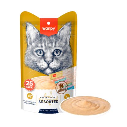 Billede af Wanpy Cat 25 Pack Creamy Lickable Treat Blandaðir 