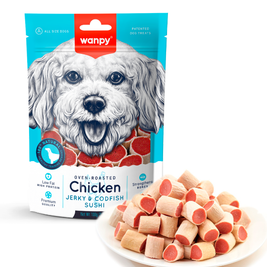 Billede af Wanpy Dog Chicken Jerky & Toska Sushi 100g