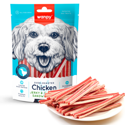 Billede af Wanpy Dog Chicken Jerky & Toska Sandwiches 100g