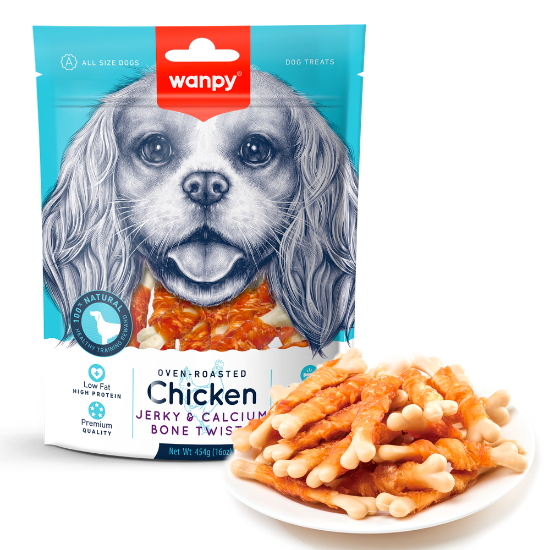 Billede af Wanpy Dog Chicken Jerky & Calc. Twists Value 454g