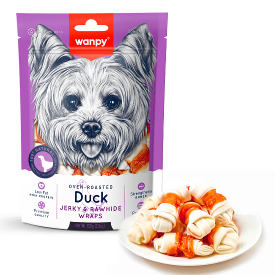 Billede af Wanpy Dog Duck Jerky & Rawhide Wraps 100g