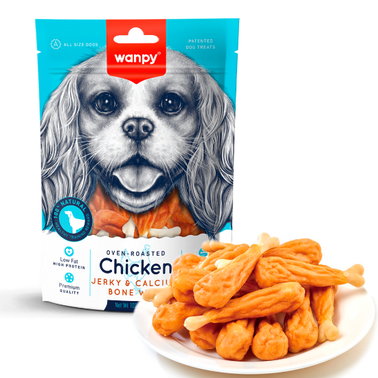 Billede af Wanpy Dog Chicken Jerky & Calcium Bone Wrap 100g