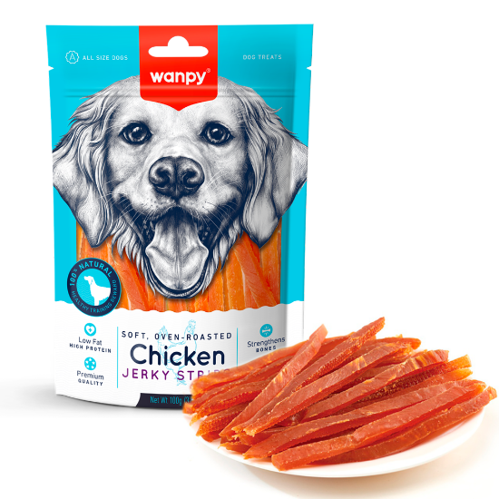 Billede af Wanpy Dog Soft Chicken Jerky Strips 100g